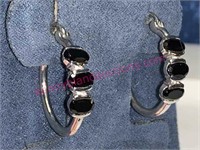 Sterling silver black onyx hoop earrings