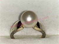 Sterling silver (gold) pearl ring sz 6.5