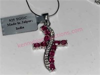 Sterling Madagascan ruby cross pendant necklace
