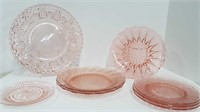 8 ASSORTED PINK DEPRESSION GLASS PLATES