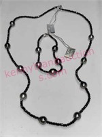 Kwan Tahitian pearl/glass necklace & bracelet set