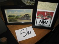 FRAMED RAILROAD POSTCARD  AND RR ITEMS
