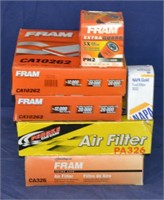 Box of Automotive Air Filters & 1 Oil Filter