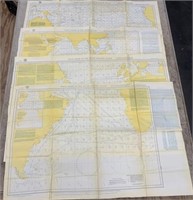 SET OF 4 PILOT CHARTS OF OCEANS DUAL SIDED 37" X 2