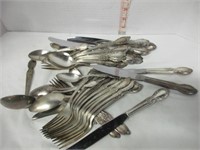 SET OF SILVER PLATE VICTORIAN ROSE FLATWARE
