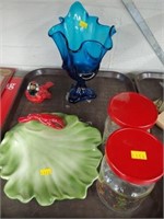 Art glass Compotes, Canisters,