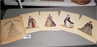 Set of 4 Costume Prints, Lithographs by