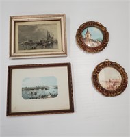 Lot of 4 Small Antique Framed Artwork