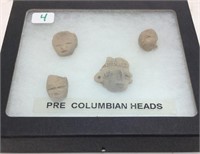 4 PRE COLUMBIAN EFFIGY HEAD SCULPTURES