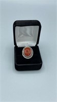 Red onyx German silver size 6 ring