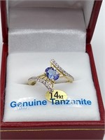 14kt Gold Tanzanite & Sapphire Ring Sz 6.5