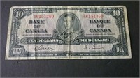 1937 Bank Of Canada 10 Dollar Banknote