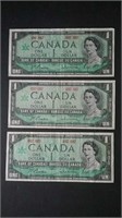 Three 1867-1967 Canada 1 Dollar Banknotes