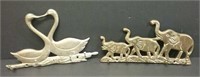 2 Brass Wall Mounted Key Holders-Swans & Elephants