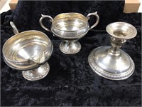 Weighted Silver Candle Holder & Sugar Bowl,creamer