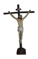 Spanish Colonial Carved & Polychrome Wood Crucifix