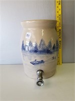 10" Pottery Crock with Spout & Art Work
