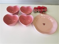 (4) )ink Heart Bowls, Pink Plate 9 1/4", 16pc