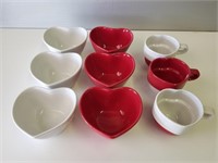 (3) Red Heart Bowls, (3) White Heart Bowls,