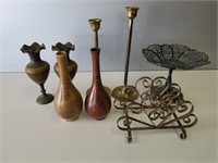 Vases, Brass Candle Sticks, Footed Bowl
