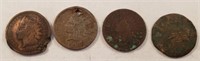 (4) Indian Head Cents, Better Dates, Well Circ.