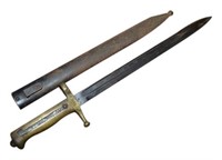 Peruvian Brass Handled Bayonet w/ Sheath