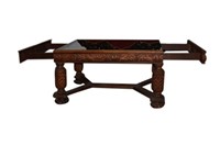 A Jacobean Style Glass Top Oak Dining Table
