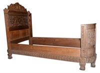 South American Profusely Carved Mahogany Twin Bed