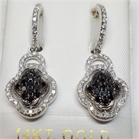 Certified 14K Black Diamond And Diamond(1.5ct) Ear