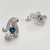 Certified 14K Blue Diamond And Diamond(1.5ct) Earr