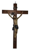 Large Spanish Colonial Polychromed Wood Crucifix