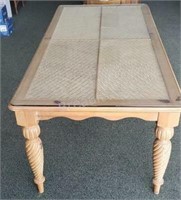 Solid wood dining table with woven inlay and