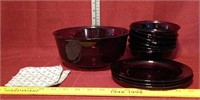 Ruby glass -  bowl, three plates, six small
