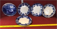 Assortment of Flow Blue vintage decorative plates