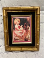Antique Framed Print of Girl with Duck