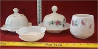 Heisey 2 covered butter dishes & 2 candy dishes