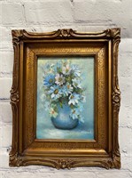 Antique Gilded Framed Vase and Flower Painting