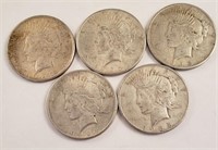 (5) 1925 Peace Silver Dollars **