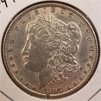 1897 Morgan Silver Dollar, Higher Grade, has nick
