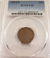 1914-D Lincoln Wheat Cent, Graded PCGS F15