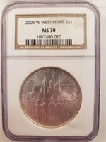 2002-W West Point Silver Dollar, Graded NGC MS 70