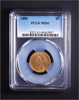 $5 GOLD 1880 PCGS (MS61)
