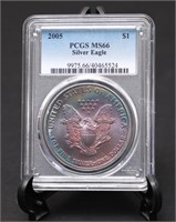 2005 SILVER EAGLE - PCGS (MS66) - MONSTER TONER