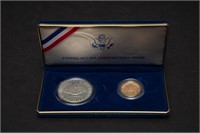 1987 SILVER DOLLAR AND GOLD $5 SET WITH ORIGINAL