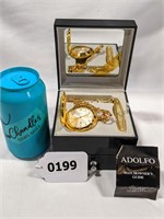 Adolfo Pocket Watch W/ Fob + Case