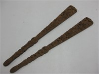 Pair Of 9.25" Carved VtgWood Asian Hand Fan Ends