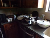 Kitchen counter and cabinet  misc items lot