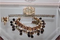 VINTAGE BRACELETS, PIN, AND CAMEO (BRACELET AS IS)