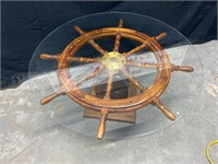 Ship wheel coffee table with glass top