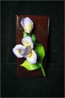 Capodimonte Porcelain Figurine Purple Iris on Wood